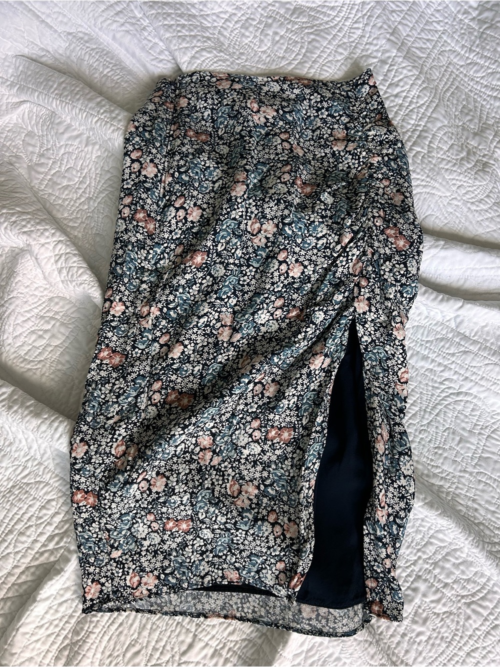 Abercrombie & Fitch Navy Floral Midi Skirt with Side Slit